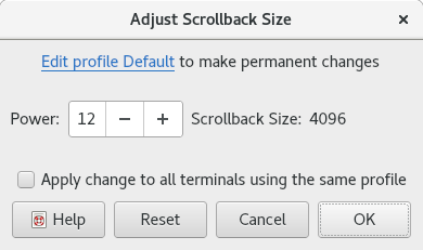 Picture of Adjust Scrollback dialog.