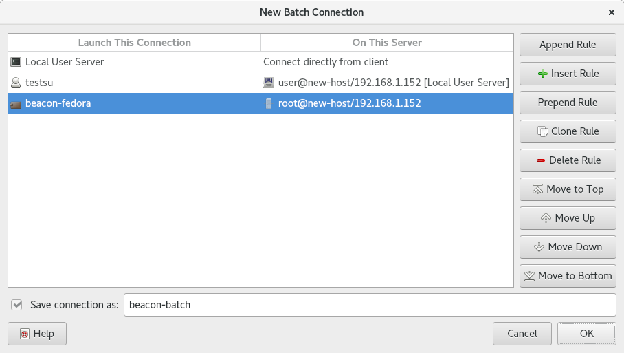Picture of Batch Connection dialog showing an example batch connection.