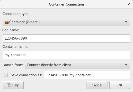Picture of Container Connection dialog.