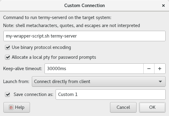 Picture of Custom Connection dialog.