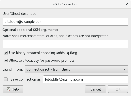 Picture of SSH Connection dialog.