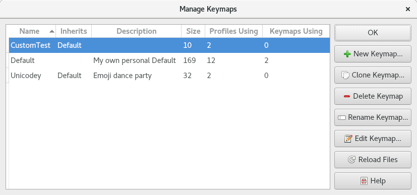 Picture of Manage Keymaps window.