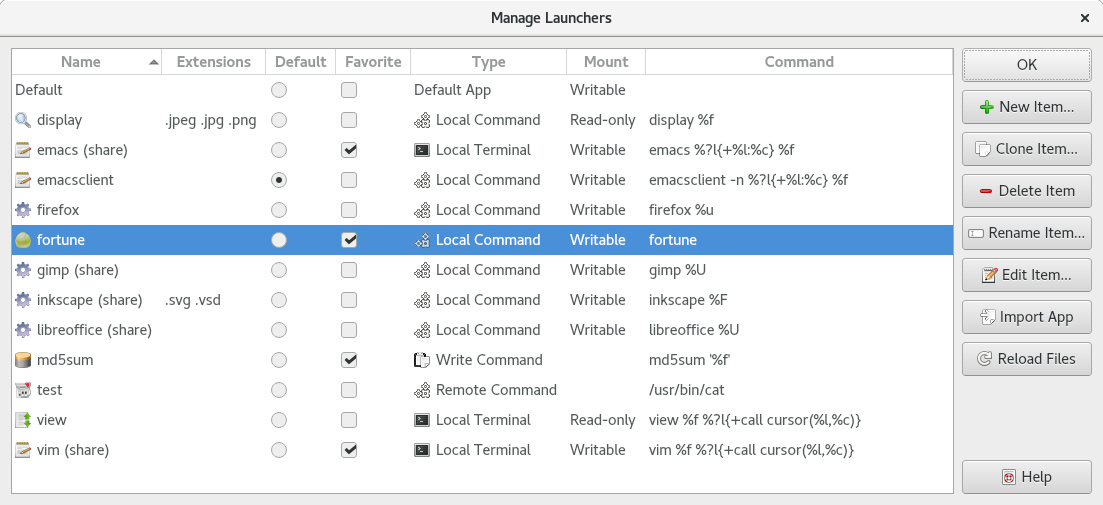 Picture of Manage Launchers window.