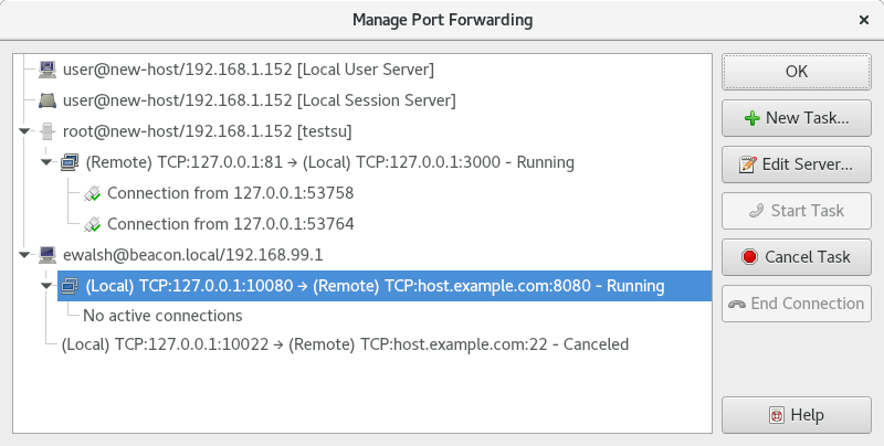 Picture of Manage Port Forwarding window.