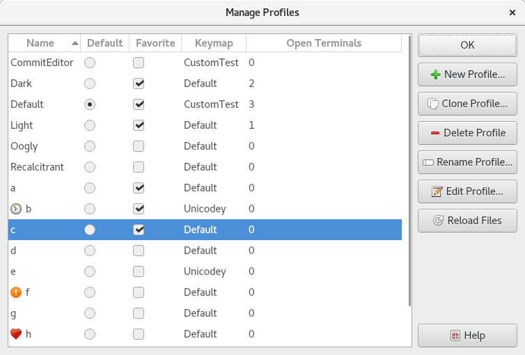 Picture of Manage Profiles window.