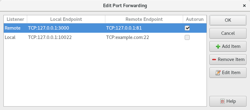 Picture of Port Forwarding Editor dialog.