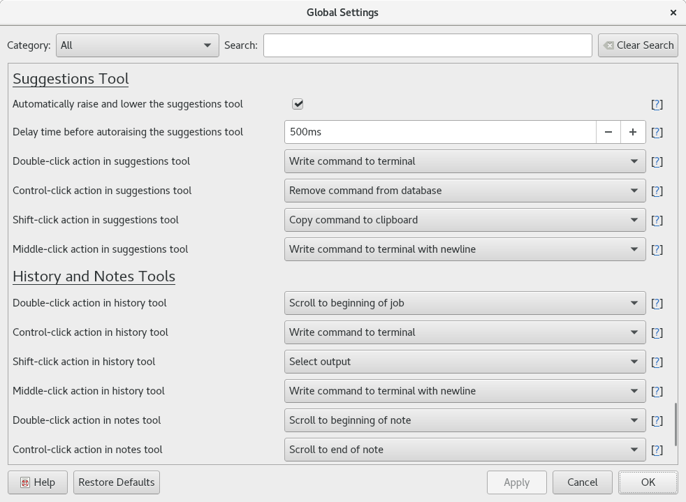 Picture of Settings Editor dialog showing Global settings.